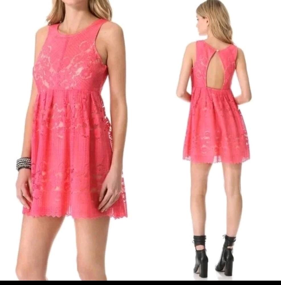 FP Rocco Cherry Floral Lace Pointelle Lined Cut Out Back Dress Size 4 - NWOT